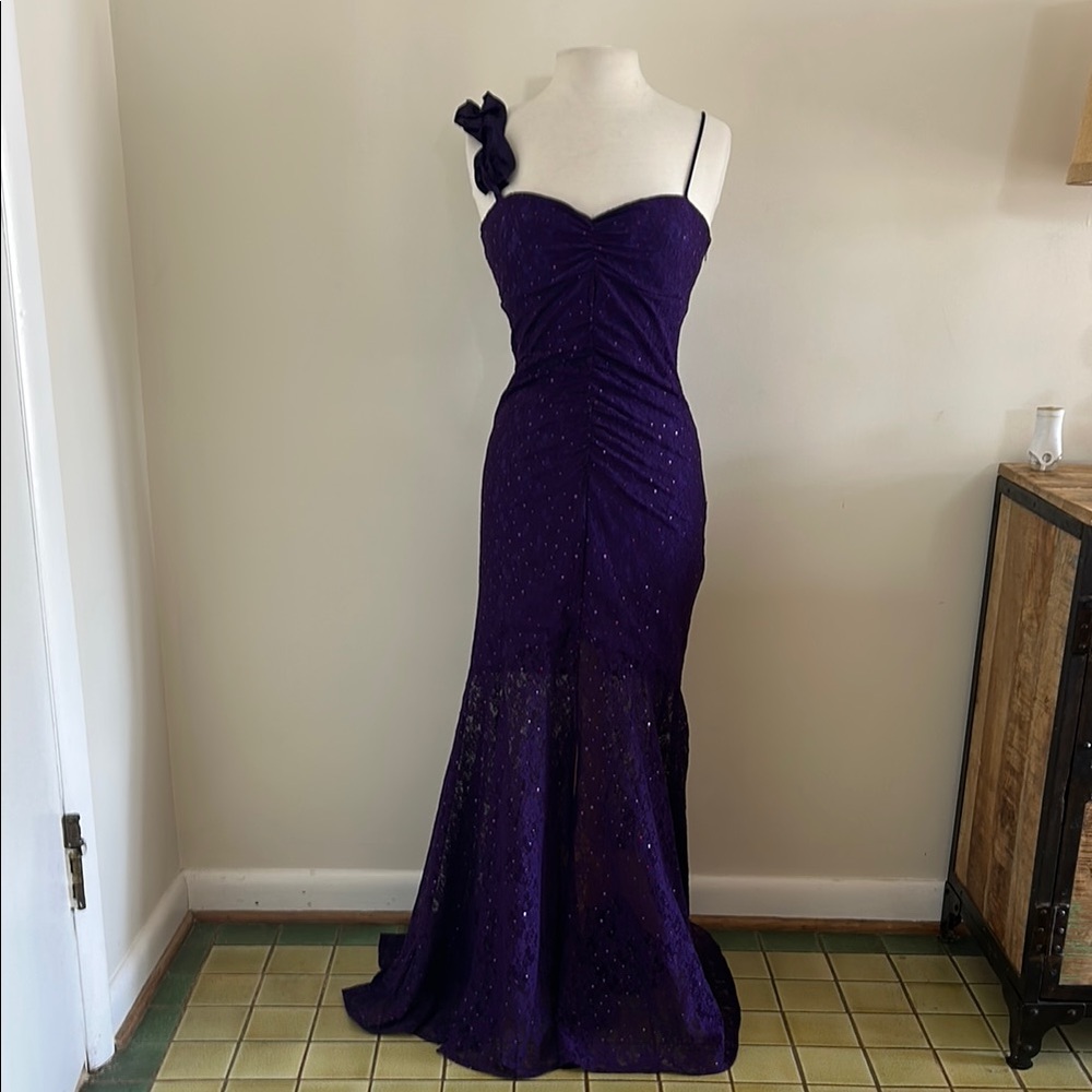 Purple Ruched Sweetheart Maxi Gown